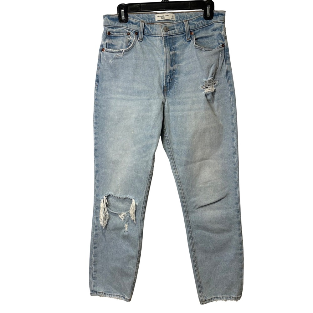 Abercrombie & Fitch The Mom High Rise Jeans Womens 27/4R Light Wash Distressed